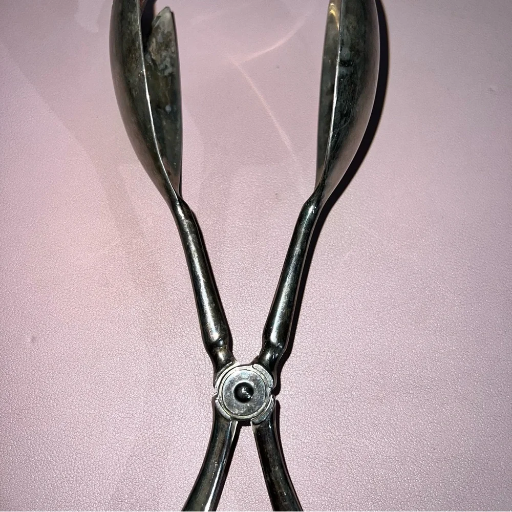 Vintage EP Silver Plated Zinc Alloy Salad Scissor‎ Tongs 10.5